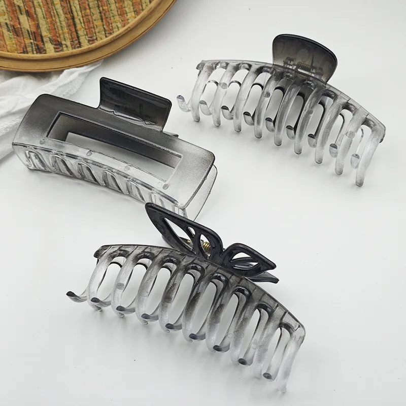 3Pcs/set Gradient Black Transparent Wave Hair Claws Clip Woman Fashion Large Hairpin For Girl Korean Hair Accessories Headwear