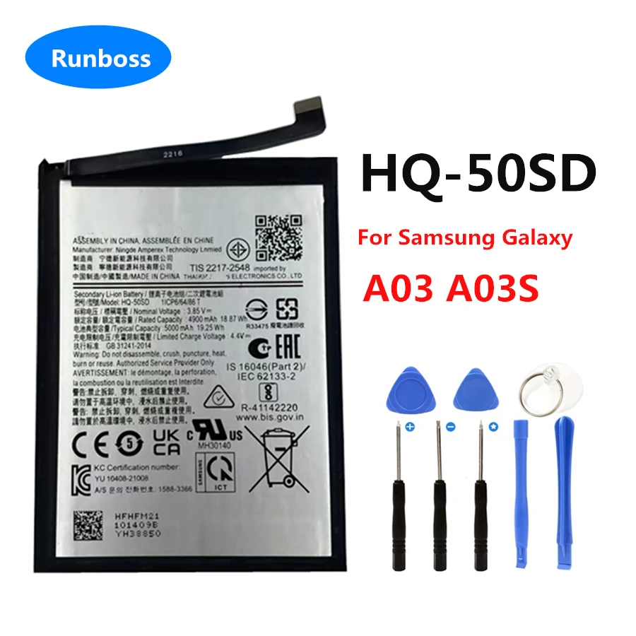 Runboss Quality Battery HQ-50SD For Samsung Galaxy A03 A03S, HQ-50S For Galaxy A02S M02S M025 F02S Cell Phone + Free Tools