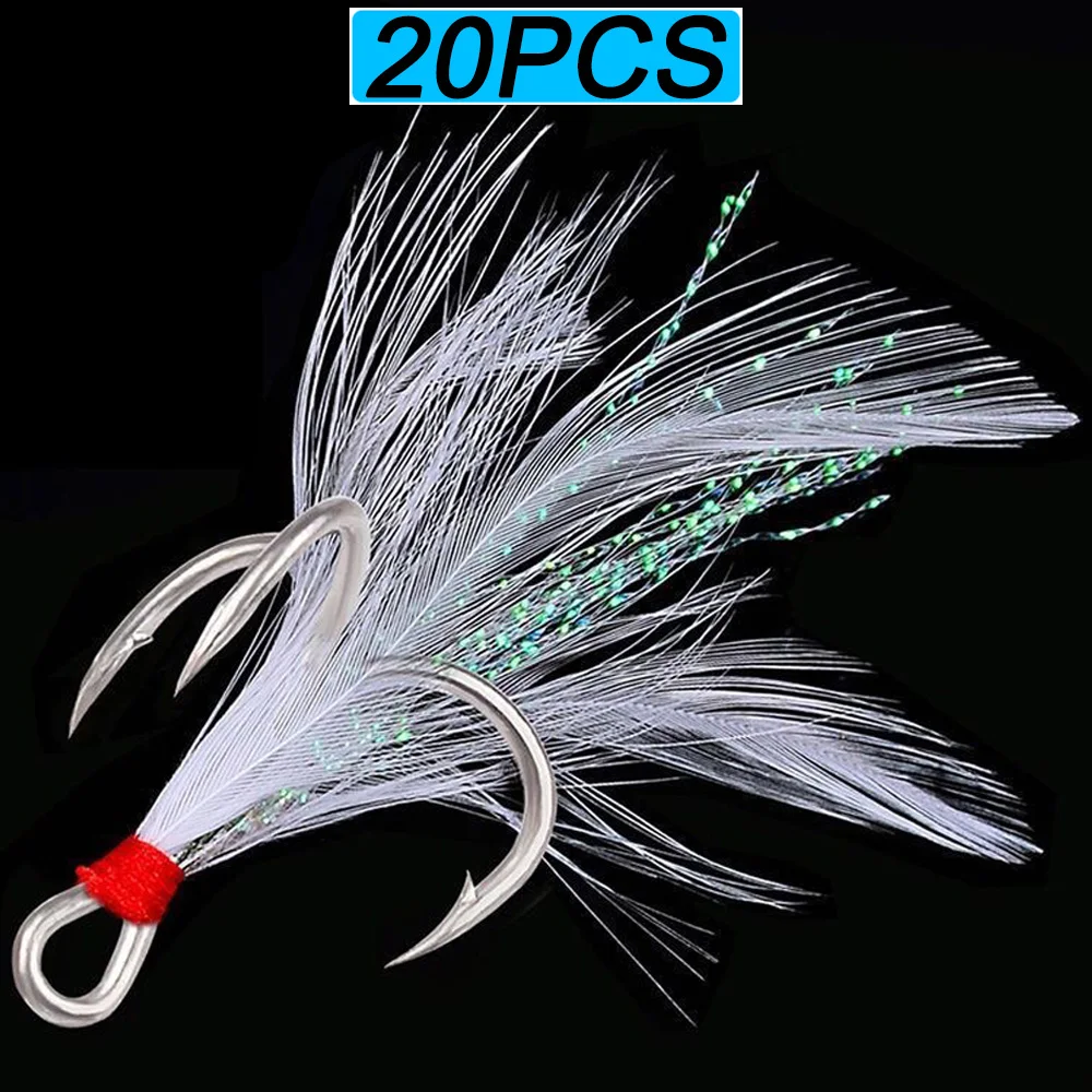 Anzuelos triples de plumas – Acero al carbono con púas para pesca