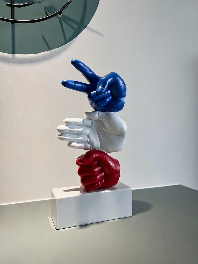 pp-Modern Figurines Creative Stone Scissor Cloth Gesture Sculpture Desktop Decor Office Soft Home Living Room Resin Decoration