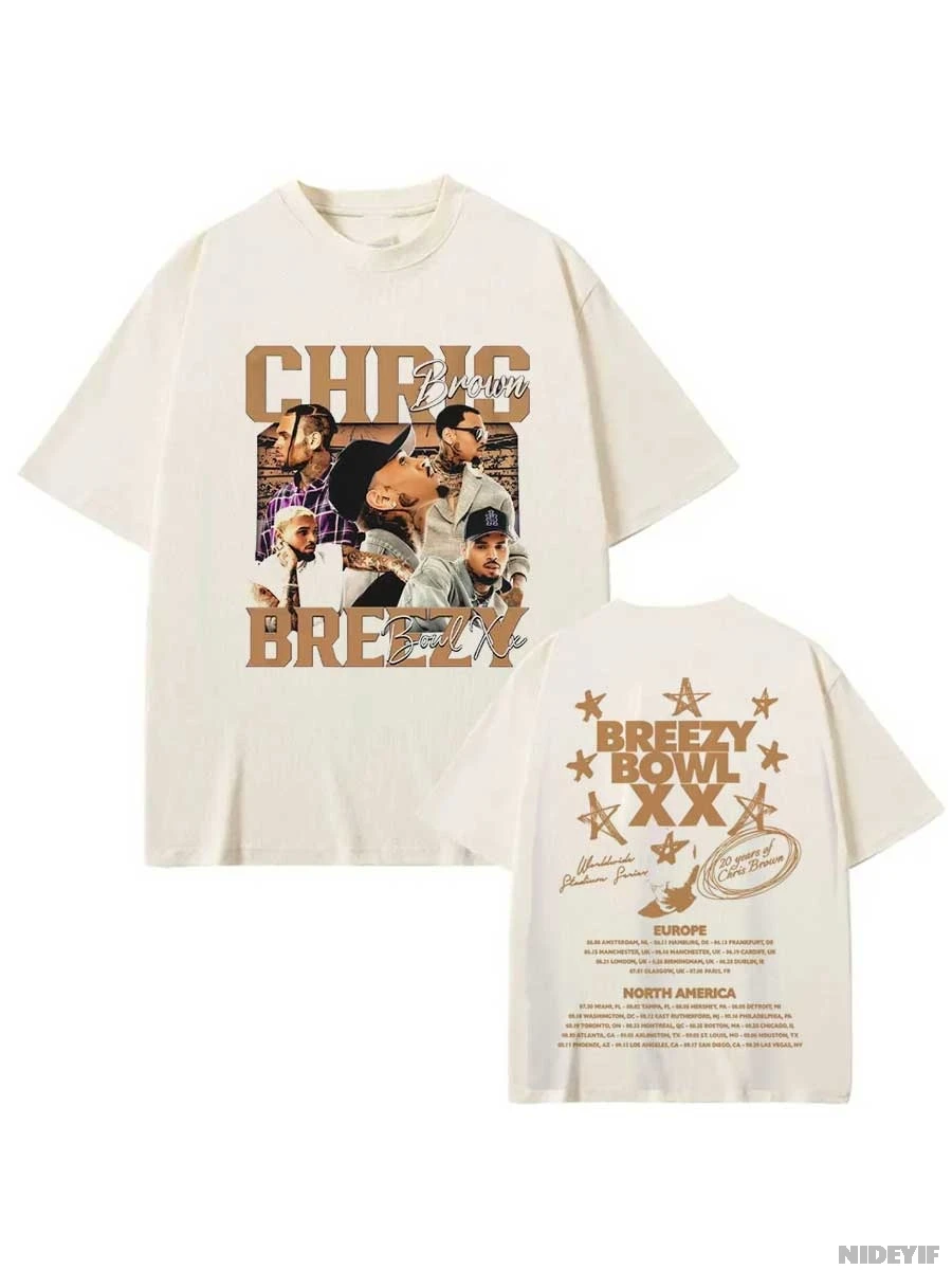 

Chris Brown Breezy Bowl XX Stadium World Tour T-shirt Men Women Harajuku Hiphop Streetwear 100% Cotton T Shirts Tops CB19
