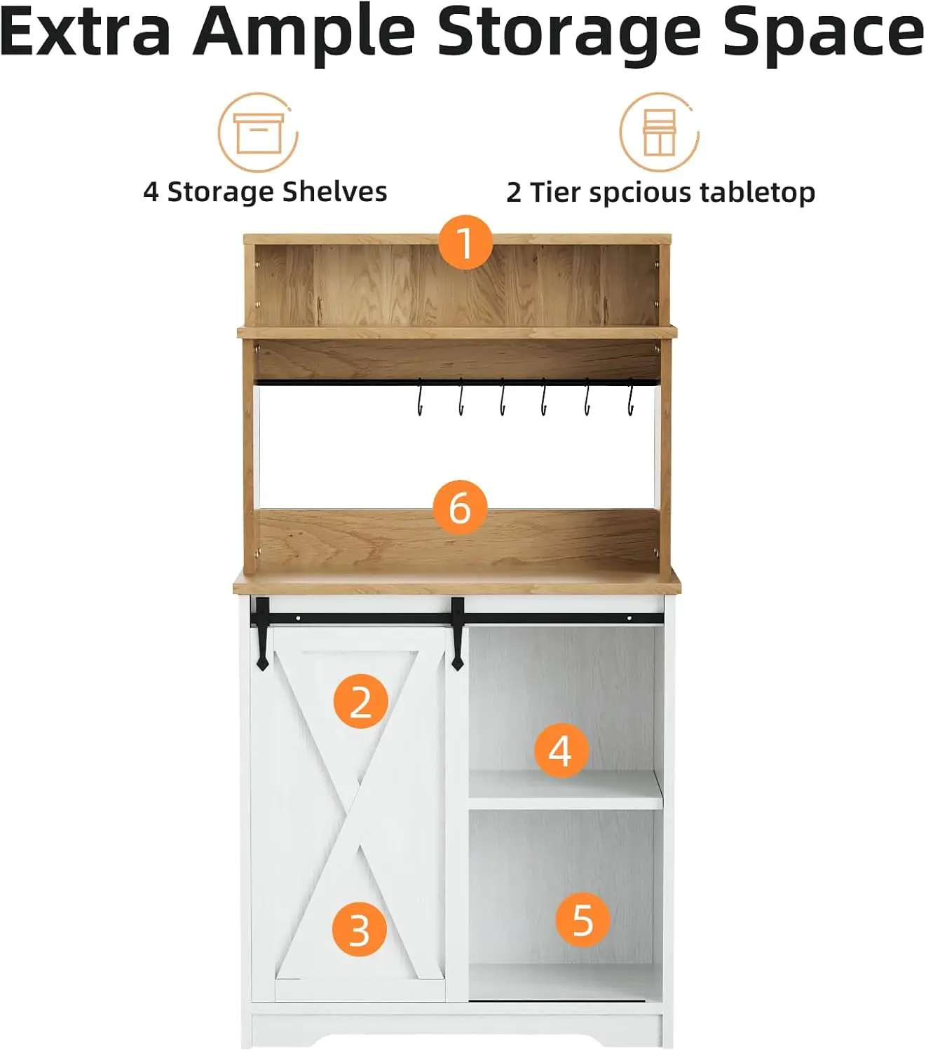 طاولة بار قهوة للمزرعة مقاس 56 بوصة مع 3 خطافات و6 خطافات، أرفف قابلة للتعديل لغرفة المعيشة/الطعام #4