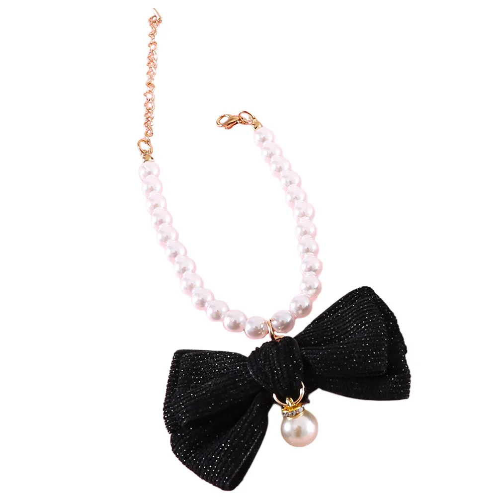 

Pearl Pet Black Bow Butterfly Decorative Dog Supplies Necklace 27cm Puppy Collar Birthday Dog Cat Supplies