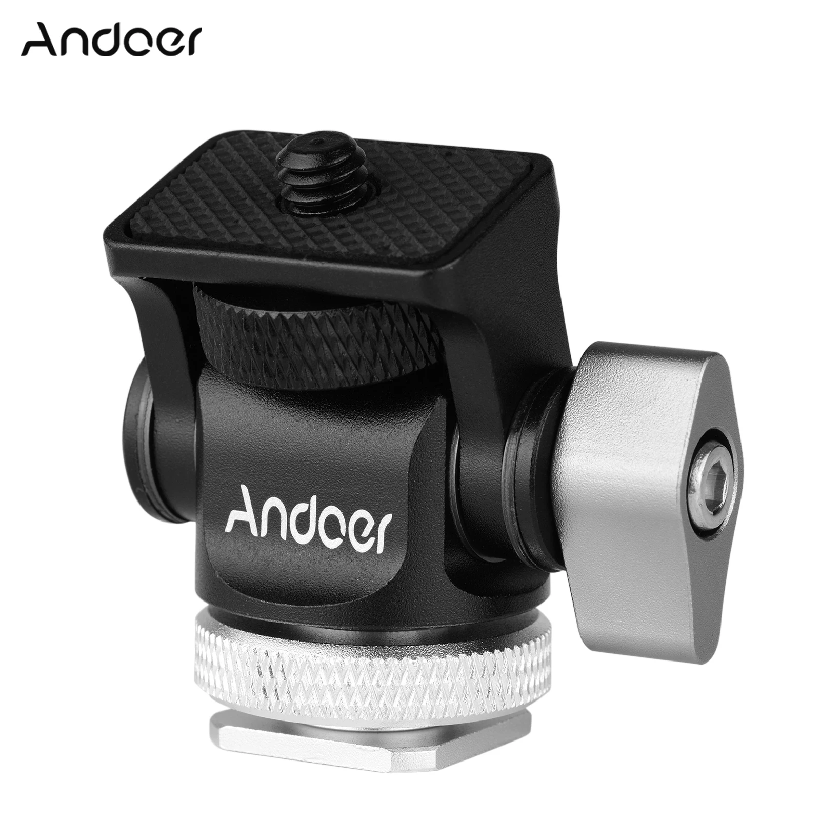 Andoer Mini-Monitorhalterung, Stativkopf, Kaltschuh-Adapter, Aluminiumlegierung, 1/4 Zoll Schraube für Kamera, Blitz, Mikrofon, LED-Fülllicht