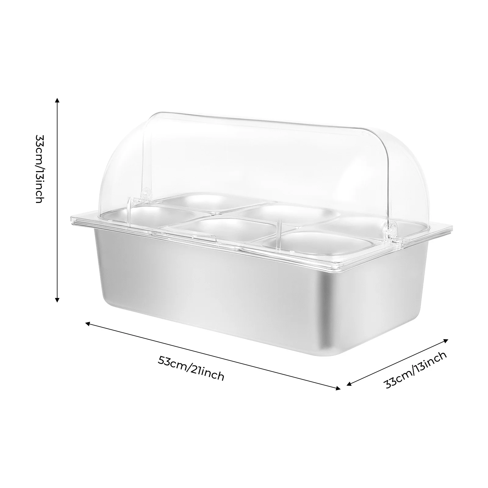 Countertop Food Display Container Ice Food Serving Tray 6 Pans Buffet Condiment Dispenser - Salad Dressing Appetizer Spice