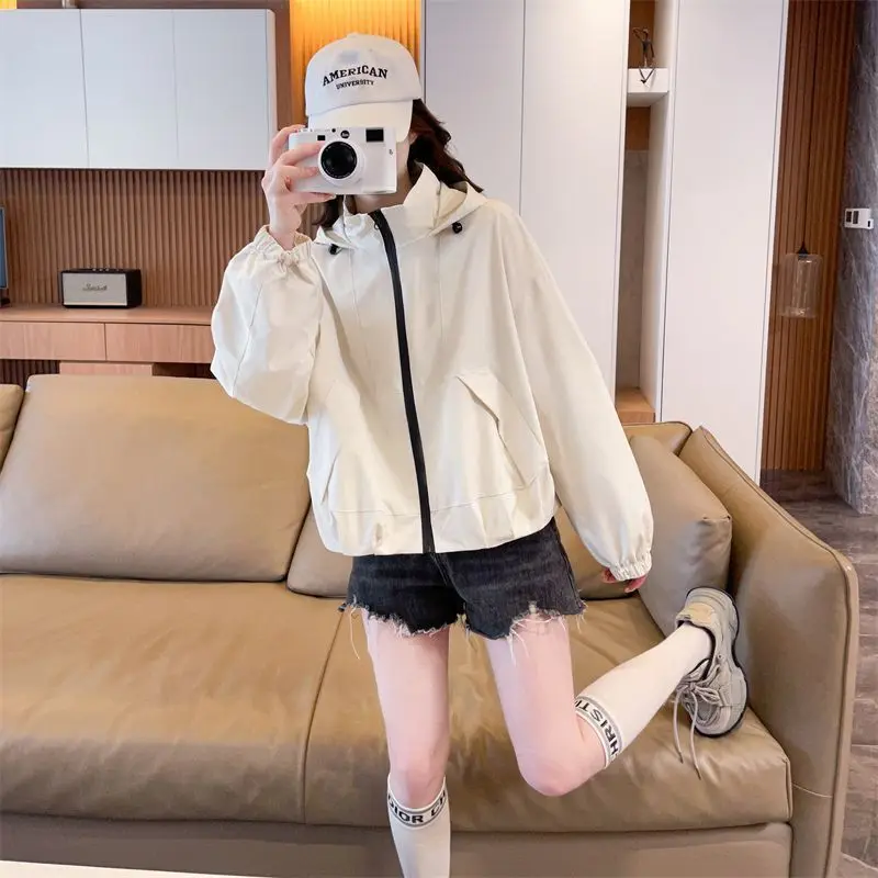 

Short Hooded Work Jacket Women's Spring Autumn Windbreaker Loose Fashionable Casual Outdoor Charge