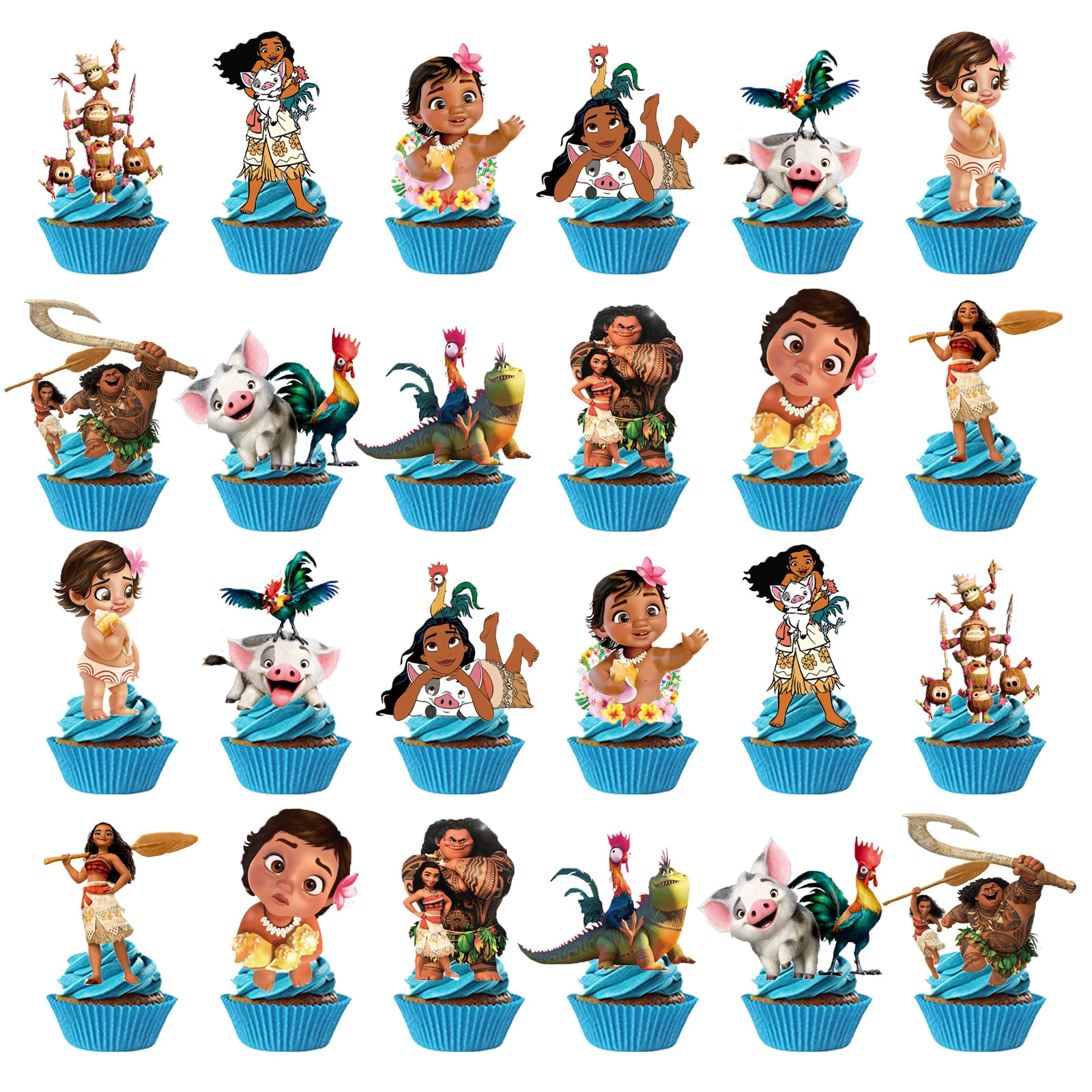 25pcs Disney Moana Inspired Cupcake Toppers Moana Cake Decoration Birthday Party for Tropical Baby Shower Wedding Decor