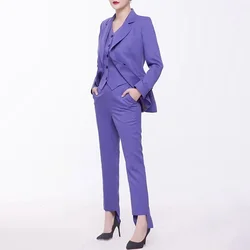 Tesco Fall Suit 3 Piece Blazer+Vest+Pants For Women Violet Elegant Slim Fit Office Lady Pant Sets 2024 Wedding Stage Outfits