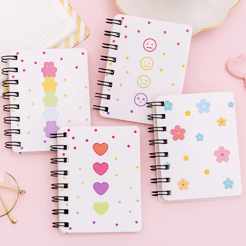 A7 Mini Spiral Notebook Cartoon Cat Notepad Kawaii Personal Diary Planner Horizontal line Notebook School Office Supply 80Sheets