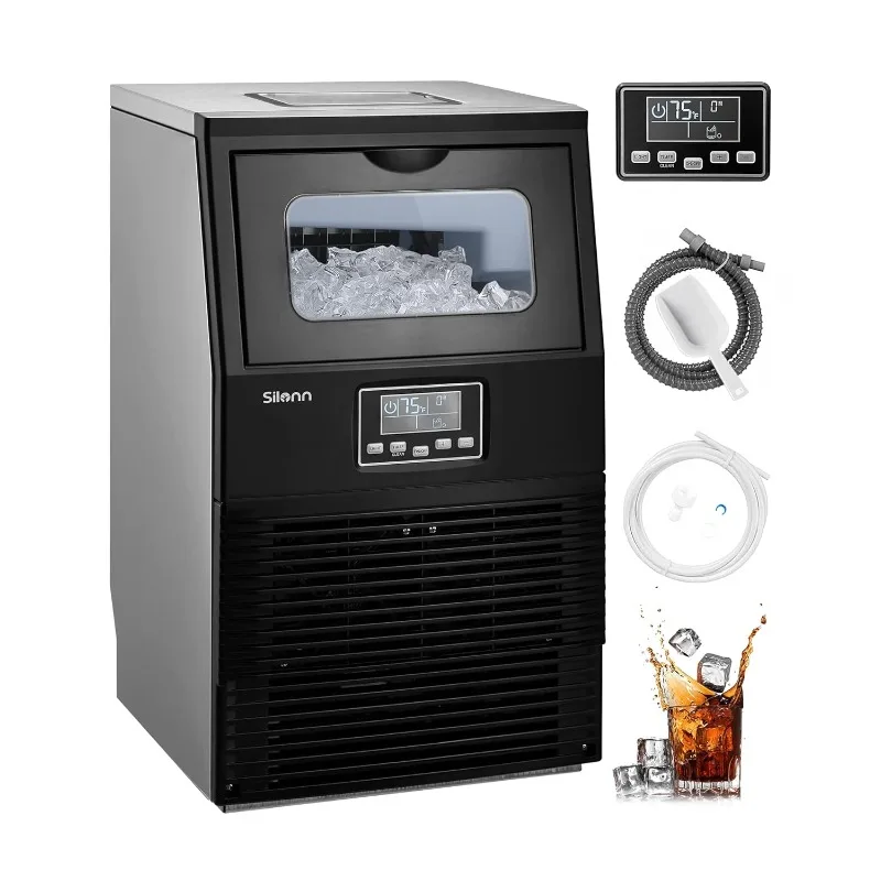 Commercial Ice Maker Machine, 84LBS/24H, Full Heavy Duty Stainless Steel Construction, Self-Cleaning, Clear Cube for Home Bar