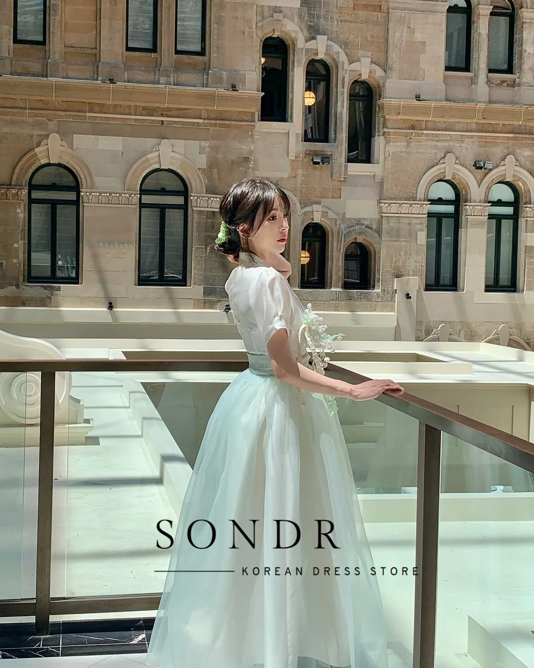 Sondr Customized Hanbok Mint Green Short Sleeves Korean Formal Dresses Evening Party Gown Women Wedding Photo Shoot Dresses