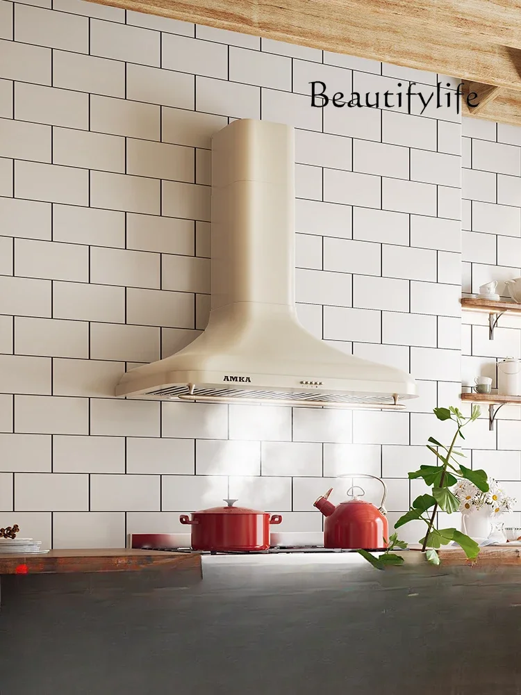 

European-Style Household Kitchen Vintage Range Hood Top Suction and Discharge Large Suction White Exhaust Hood