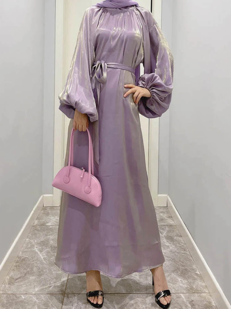 

Eid Party Dress for Women Silky Lantern Sleeve Morocco Muslim Dresses Abaya Woman Kaftan Djellaba Robe Femme Longue Caftan 2023