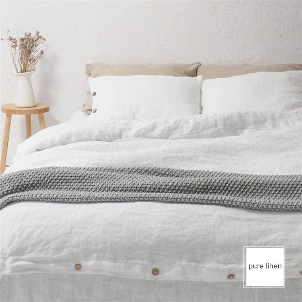 

Pure Linen White Bedding Set, Zipper or Button Duvet Cover and Pillowcase, Queen or King Size, Quilt Cover Home Textile