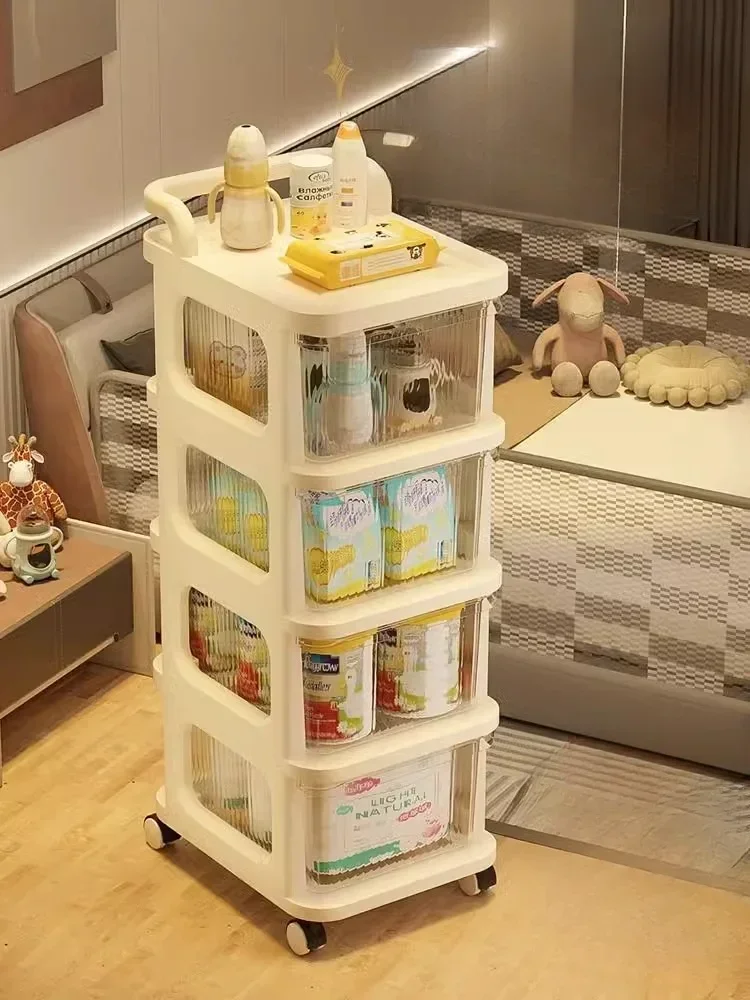 5-layer Transparent Drawer Style Small Cart Storage Rack Snack Toy Baby Supplies Storage Cabinet with Wheel Storage Rack