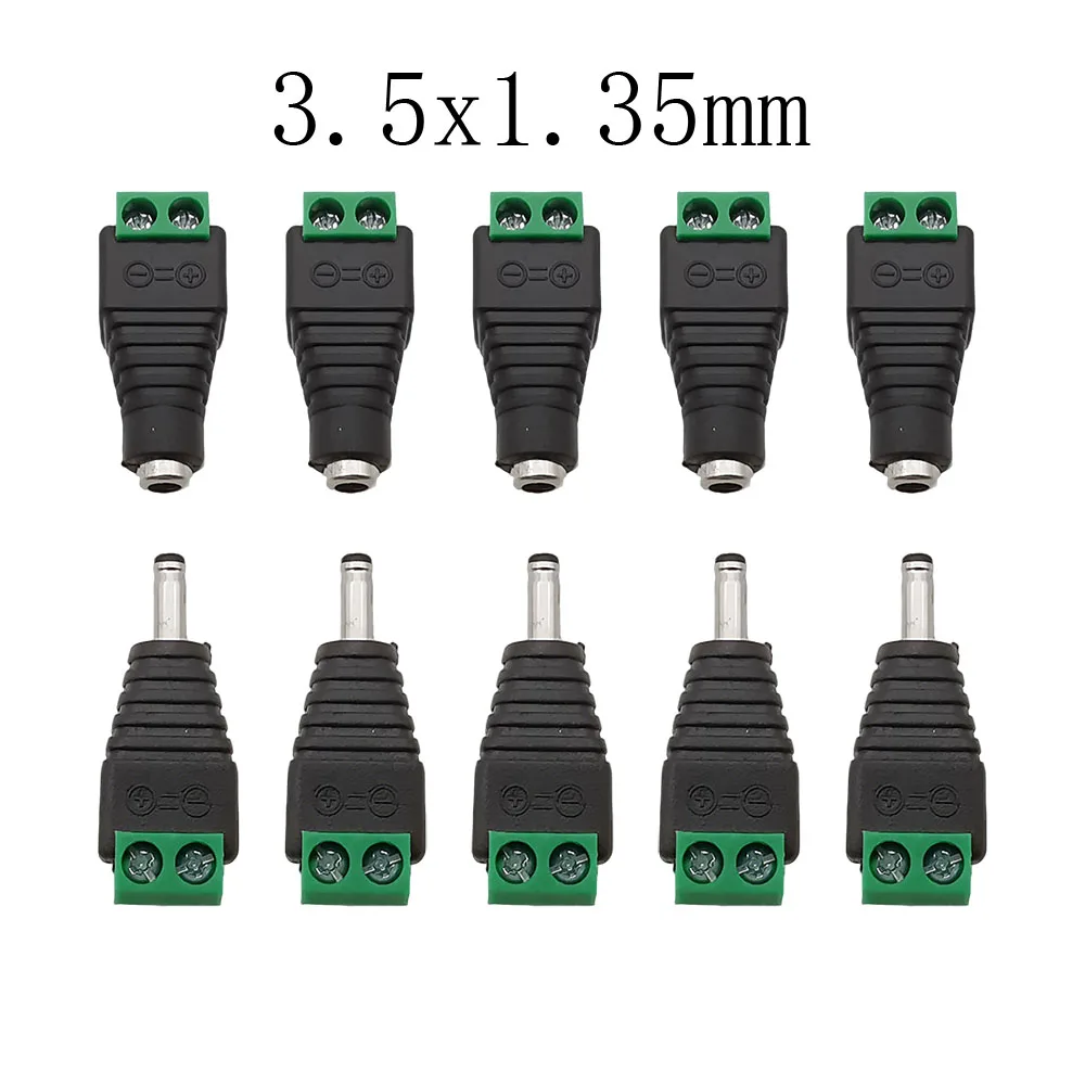 10Pcs DC 12V Male Female Socket Connectors 3.5 x 1.35mm DC Power Plug Jack to Screw Terminals Adapter for Led Strip Light DIY