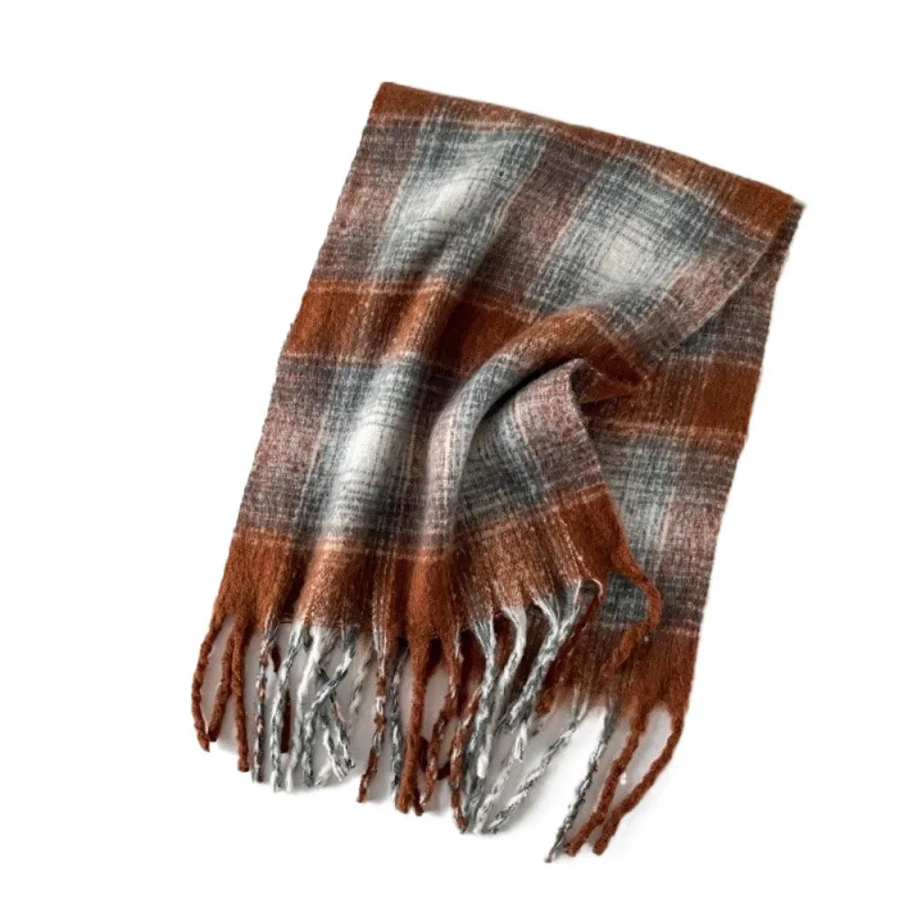 

Simple Mohair Plaid Wool Scarf Tassel Thicken Winter Cashmere Scarves Korean Style Long Shawl Student