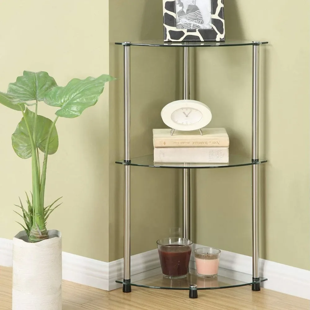 

2Go Classic Glass 3-Layer Corner Shelf, 13.75"D x 13.75"W x 31.5"H, Glass