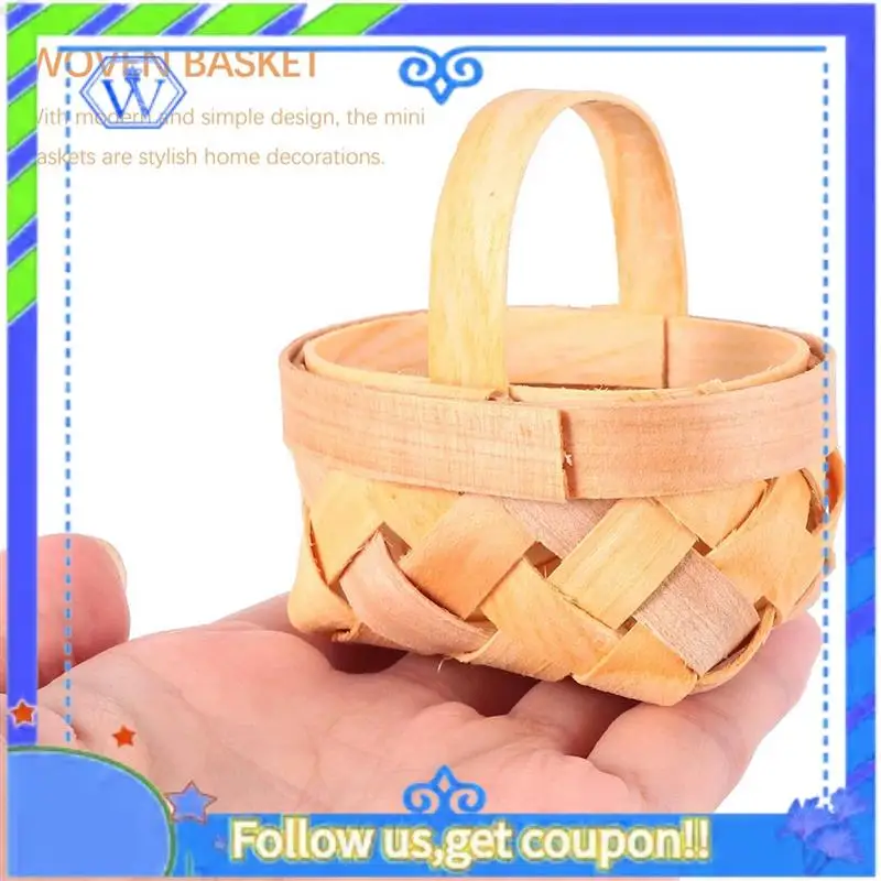 

A55P-60Pcs Wood Chip Mini Baskets Manual Woven Baskets Ornaments Candy Storage Box