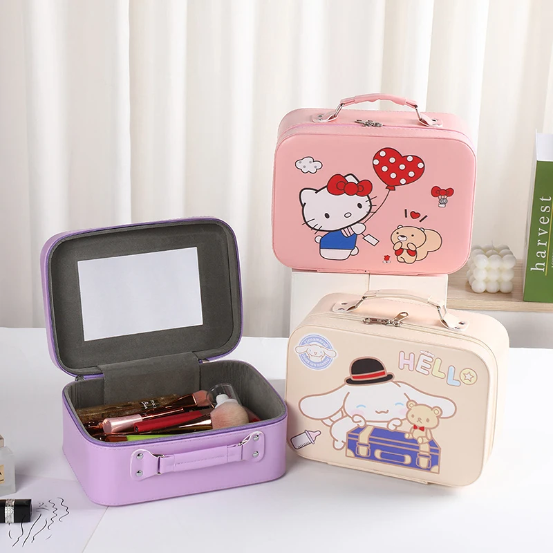 INS Kawaii Sanrio Kuromi Cosmetic Bag With Mirror Cute Cartoon Pattern Portable Large Capacity Cosmetic Storage Bag For Women