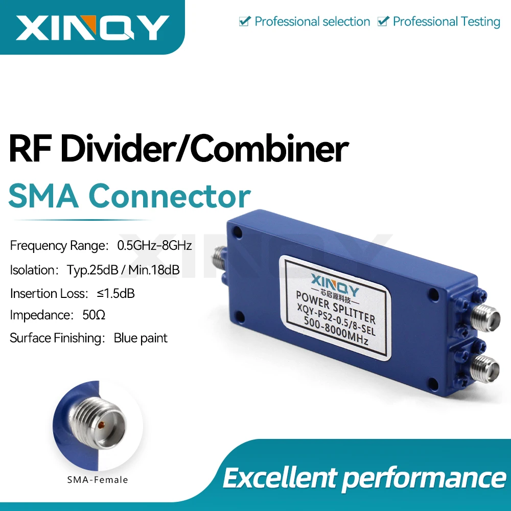 Xinqy Sma Rf Microstrip Power Divider Two-Way Splitter 2W 0.5-8g Signal Power Distributor