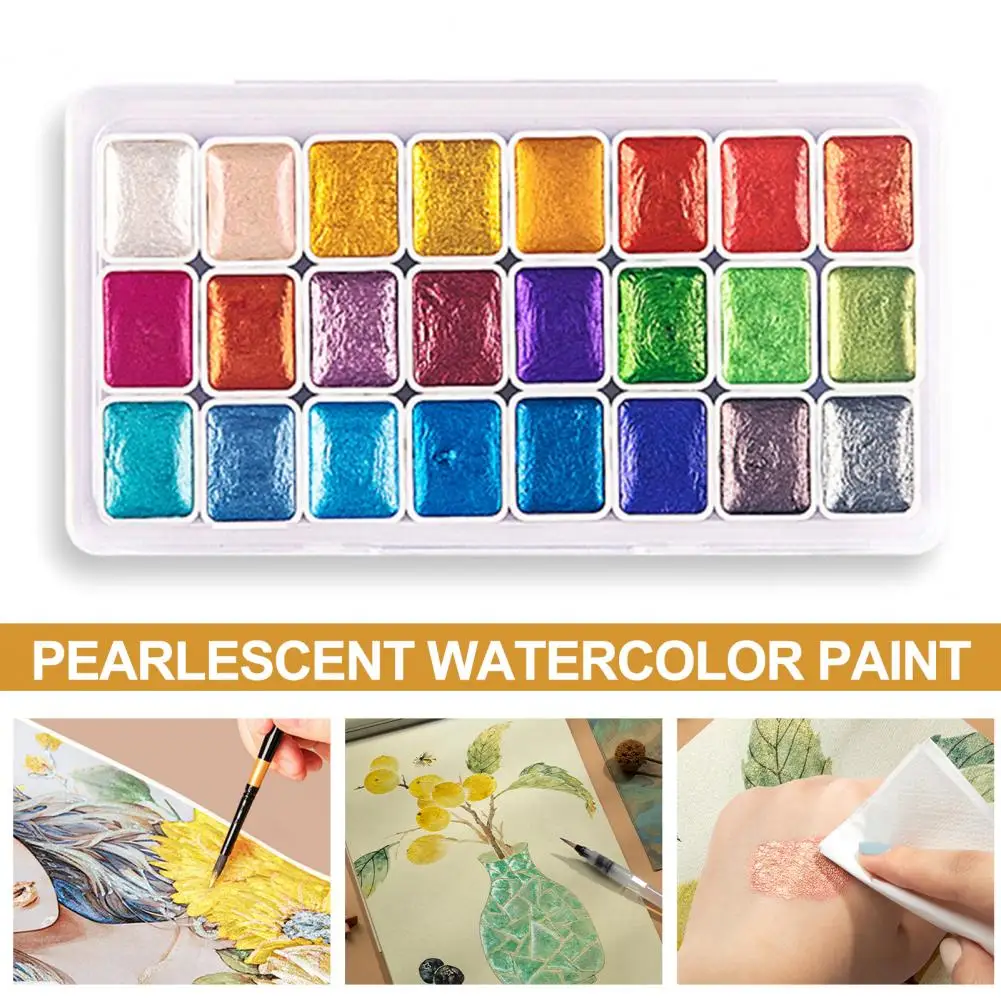 Watercolor Paint for Beginners Vibrant Glitter Watercolor Paint Set for Artists Painting Lovers Portable Solid Paint Box