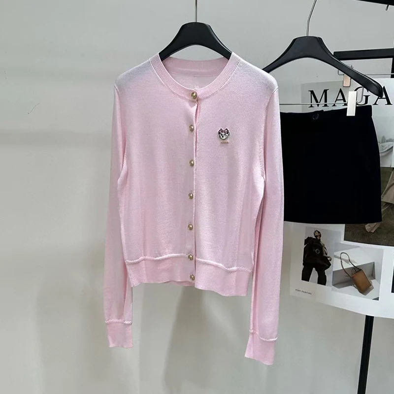 

Вязаный кардиган Princ eenn с вышивкой розового медведя, женский модный повседневный свитер с длинными рукавами, стандартной длины