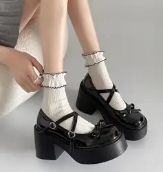 Women's Chunky Heel Mary Janes Shoes Spring Round Toe Pumps Platform Shoes for Women Dress Students Women's Lolita Heeled Shoes