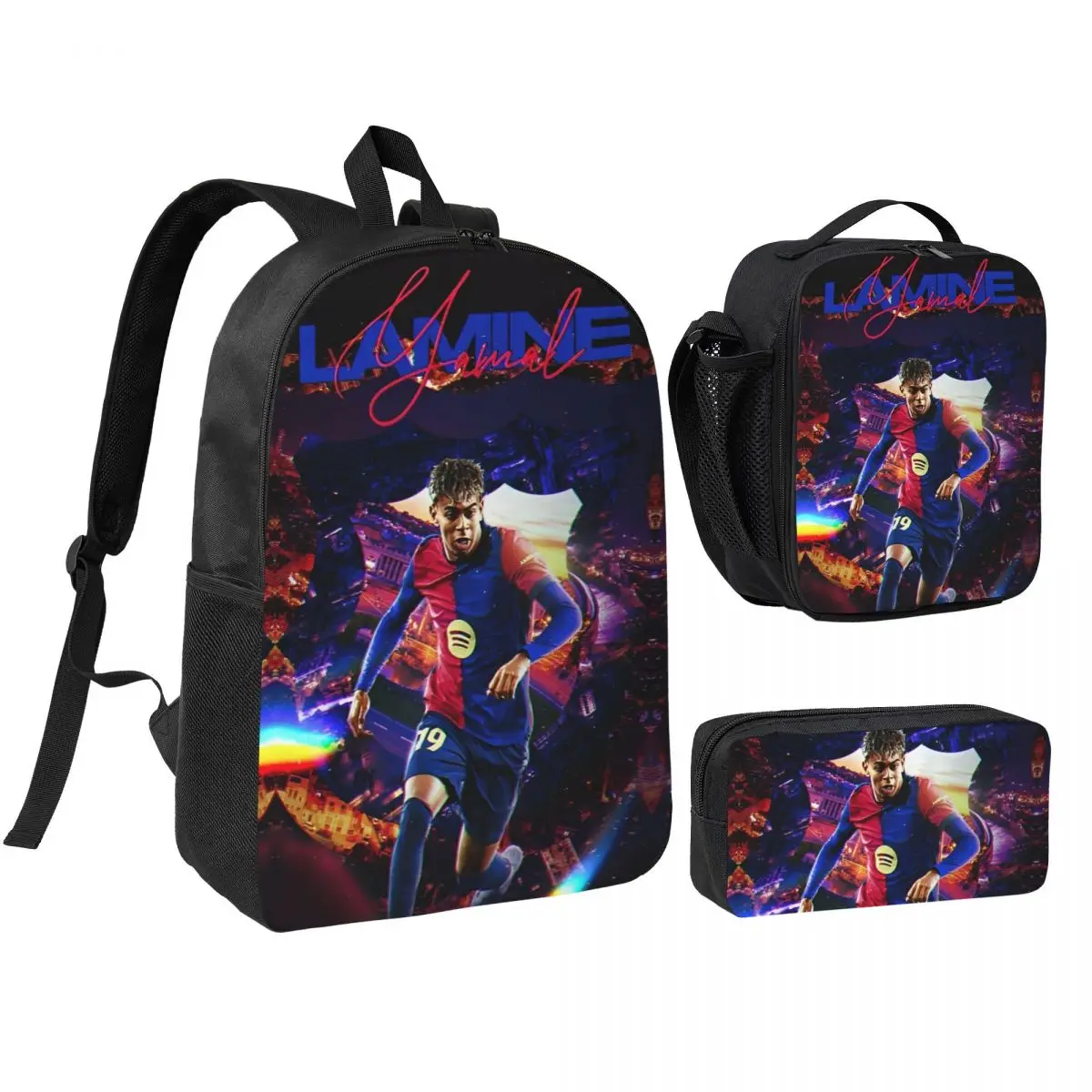 3pecs/set Number 19 Lamine Y-Yamal Backpack for Student College Shoulder Bag Lunch bag Pencil Case