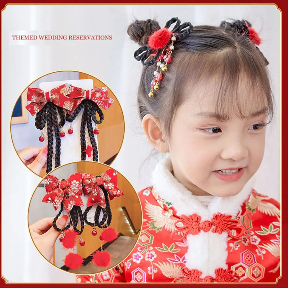 Hair Clips Wig Braid Children's Hanfu Modeling Headdress Hair Accessories New Year Hairpin Princess Tassels Headband