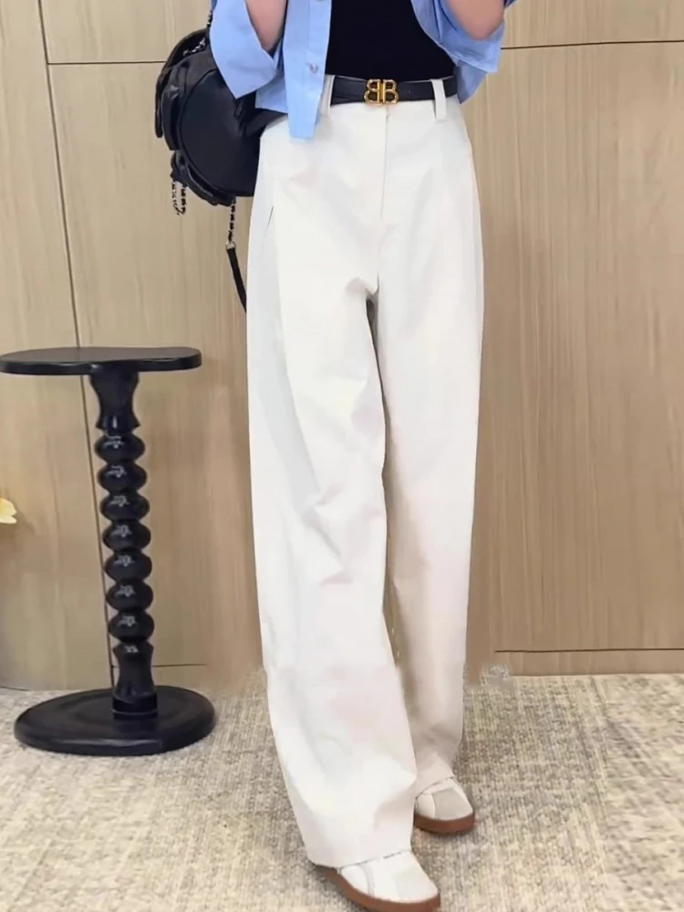 

Retro Tailored Wide Leg Pants Women's Summer Thin Loose Slimming High-End Drape Straight Casual Pants Asymmetrical Commute Sle