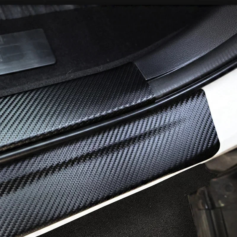 Car Carbon Fiber PU Leather Rear Bumper Pedal Cover Rearguards For VW Touareg 2019 2020 2021 Rear Trunk Trim Sticker