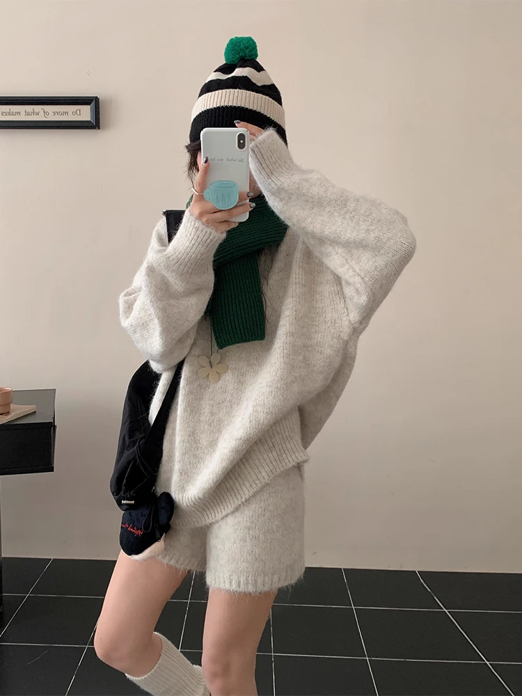 

Шикарный осенний новый свободный мягкий длинный свитер свека с высокой талией, вязаный комплект, женский модный комплект, удобный комплект Lazy Sle