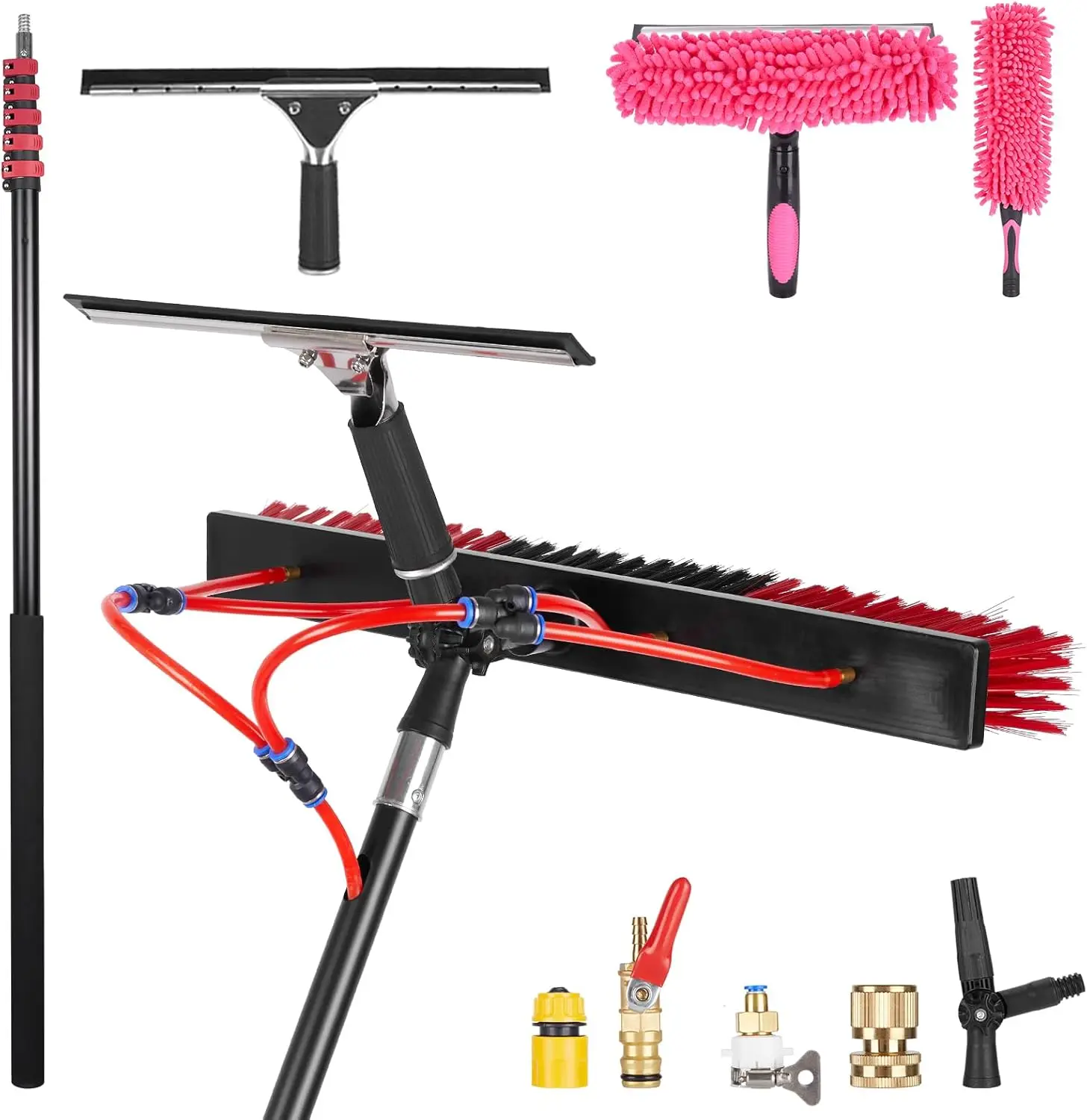 

30FT Solar Panel Cleaning Brush & Squeegee Kit, Proffesional Window Washing Tool, 22in Wide Brush & 2 Dusting Brush, Water Fed P