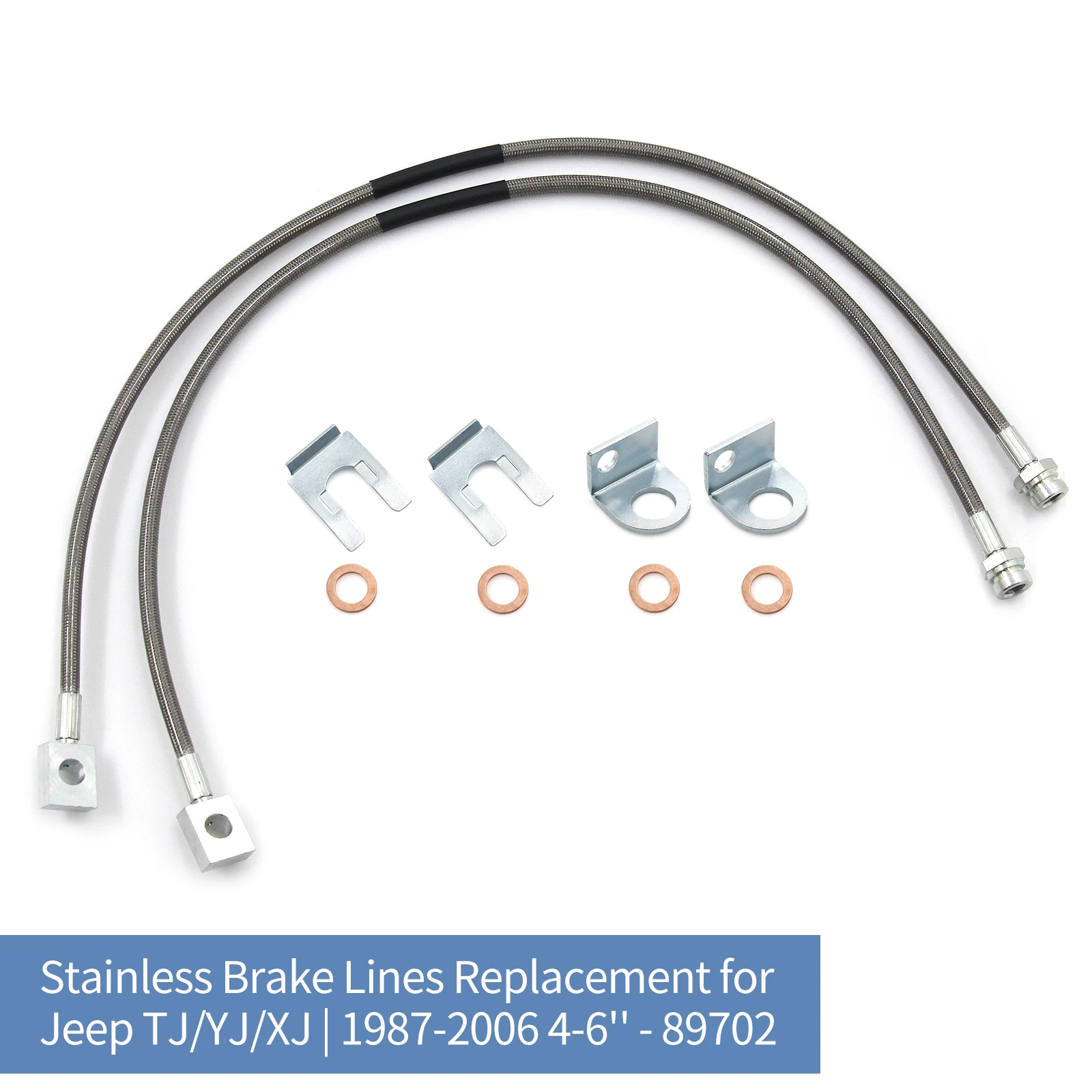 Stainless Brake Lines Replacement for Jeep TJ/YJ/XJ | 1987-2006 4-6\'\' - 89702 Stainless Brake Lines Sets