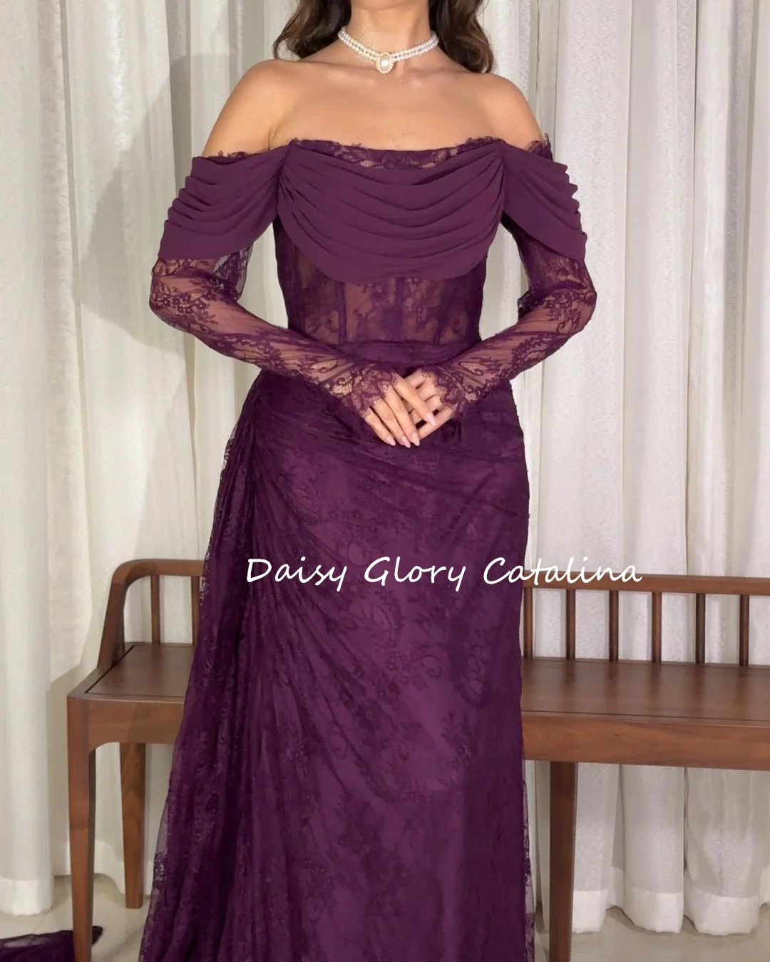 Simple Purple Lace Evening Dresses Luxury Prom Dresses Customized Off Shoulder Saudi Arabia Women Formal Party Gowns New 2024