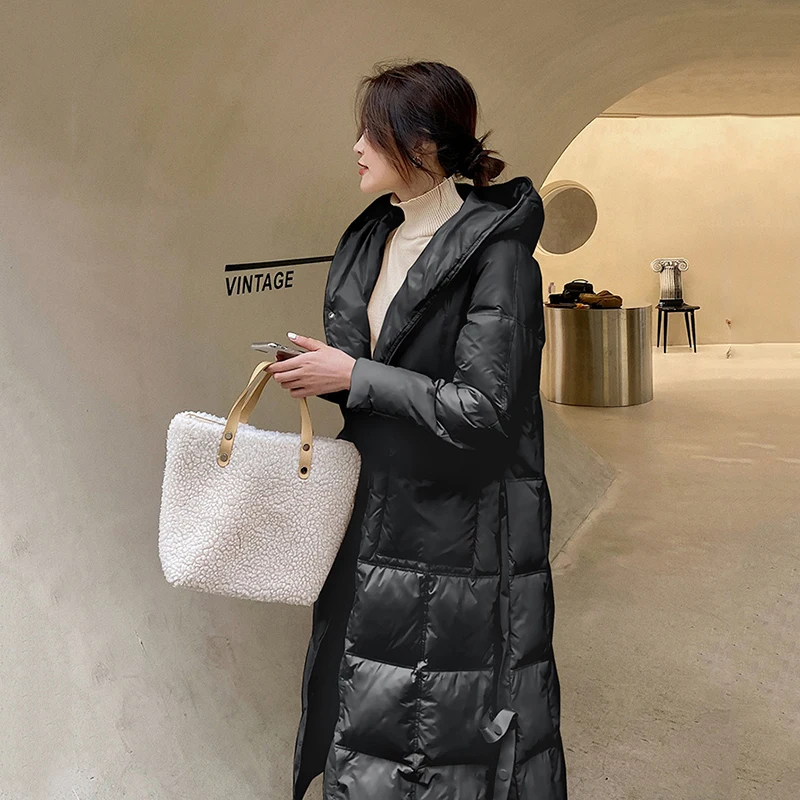 New Winter Female 90 White Duck Down Hooded Jacket Women Casual Loose Long Jacket Female Outwear Feather Snow Down Overcoat