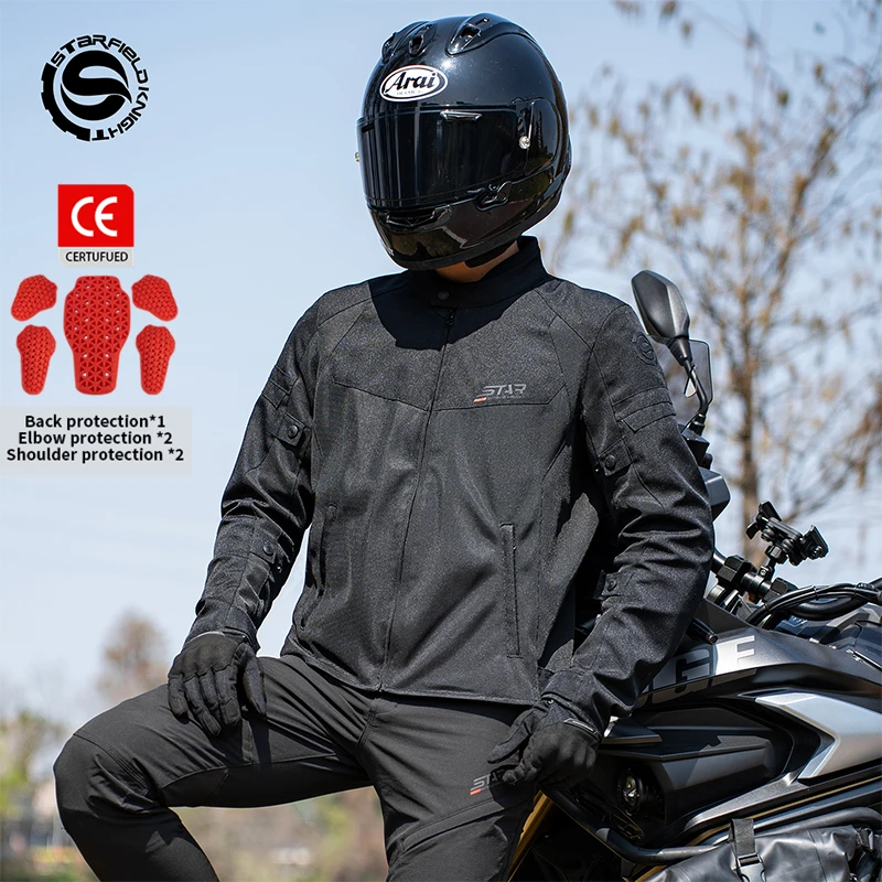 SFK Men's Motorcycle Jacket Riding Protective Equipment Clothes Summer Mesh Breathable With CE Body Protection Gears Accessories
