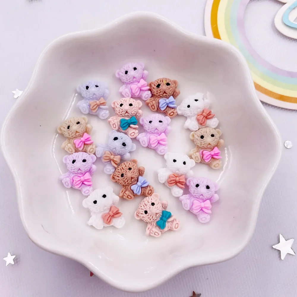 20Pcs Mix Hand Drawn Colorful Mini Bowknot Bear Nail Art Flat back Figurines Scrapbook DIY Manicures Applique Accessories Crafts