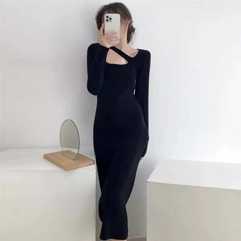 

Women Dresses Long Sleeve Knit Long Dress 2022 Autumn Winter Slim Knit Party Women Dress