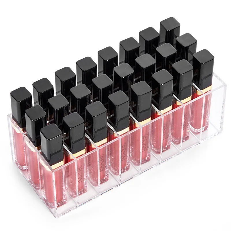 Acrylic Lip Gloss Holder 24 Slots Lipstick Box Display Stand Sundry Storage Box Cosmetic Makeup Organizer Holder Storage Case