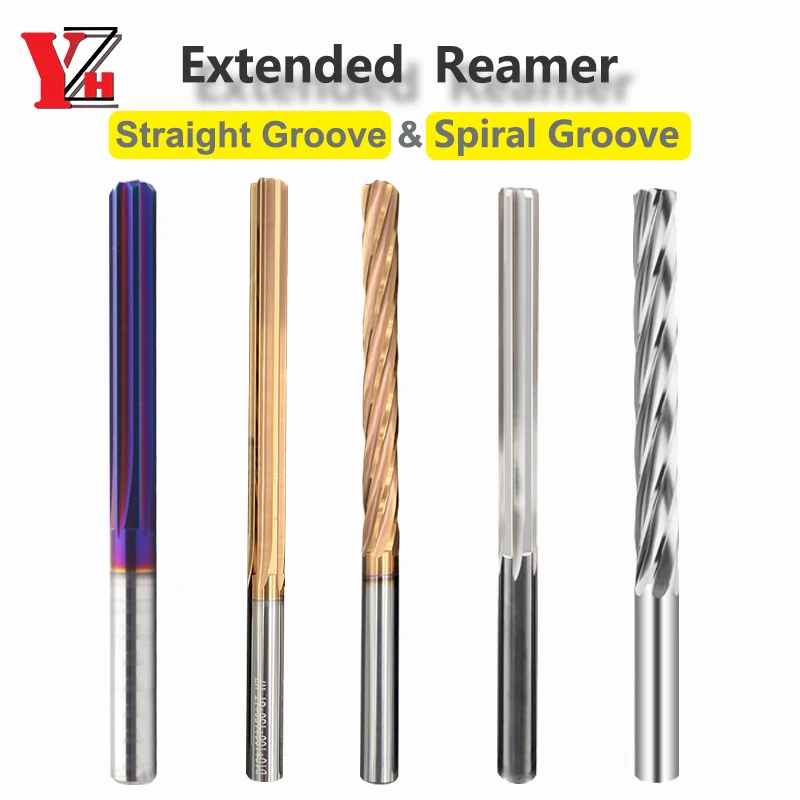 YZH 100mm 150mm Carbide Machine Reamer HRC50 Uncoated Spiral Groove Tolerance H7 Harened Steel Metal Cutter CNC Turning Hole