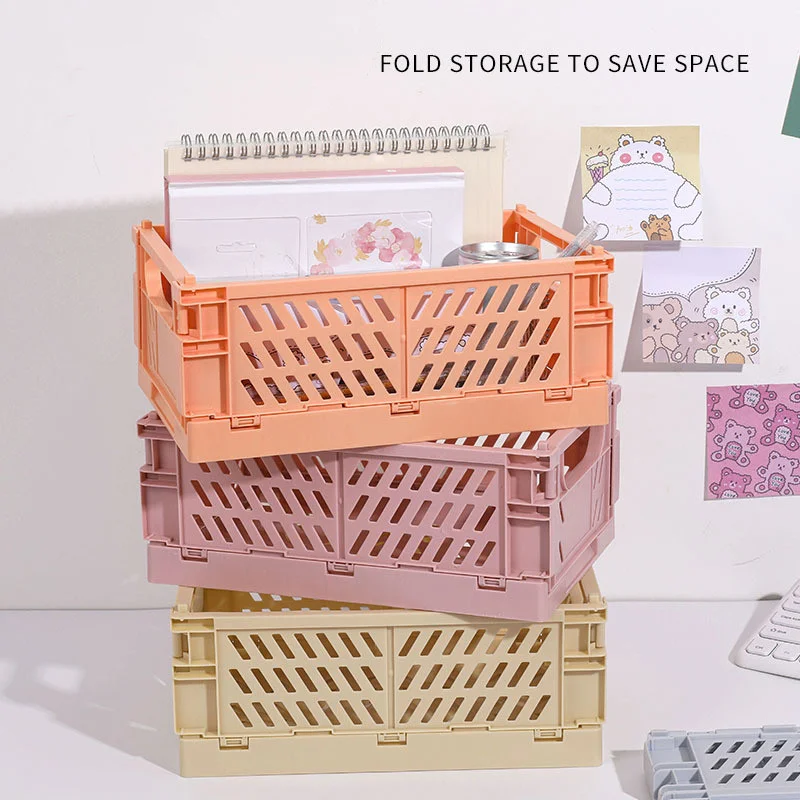 

Plastic Foldable Storage Crate Folding Box Basket Stackable Cute Makeup Jewellery Toys Boxes for Storage Box Organizer Portable