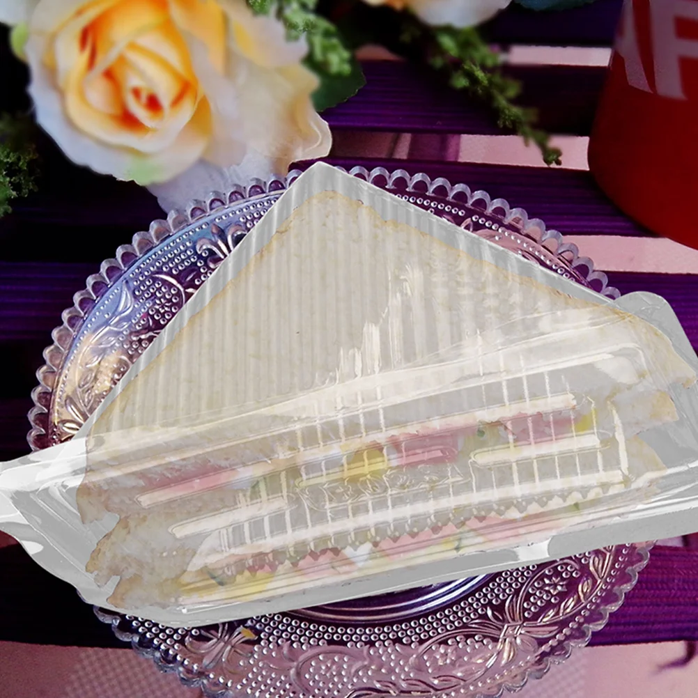 

60 Pcs Clear Sandwich Packing Boxes Plastic Cake Containers Disposable Triangle Boxes for Weddings Birthday Parties