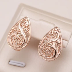 Kinel New 585 Rose Gold Color Bridal Earrings Wedding Daily Fashion Ethnic Jewelry Unusual Hollow Flower Drop Earrings For Women