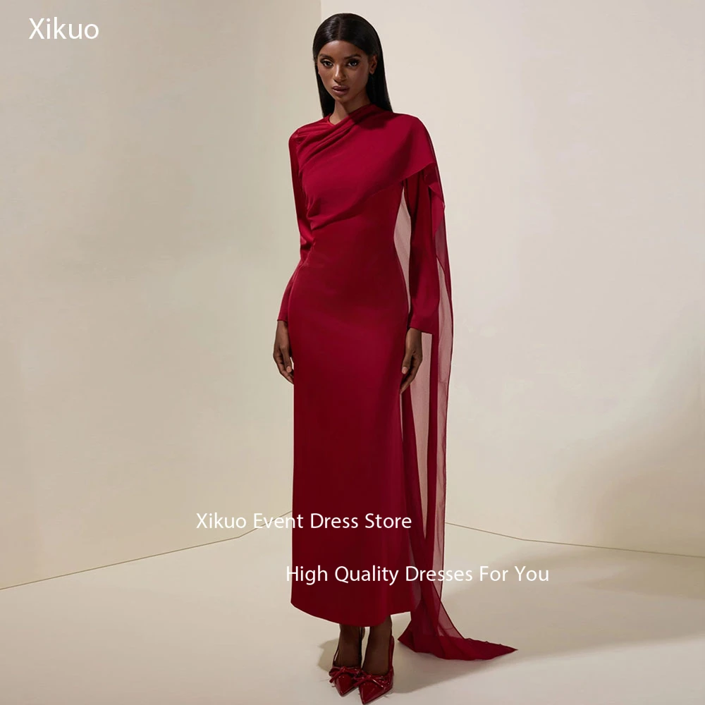

Xikuo Burgundy Satin Evening Dresses Asymmetric Ruched Robes De Soirée Satin Straight Robe De Soiree Femme élégante Customized