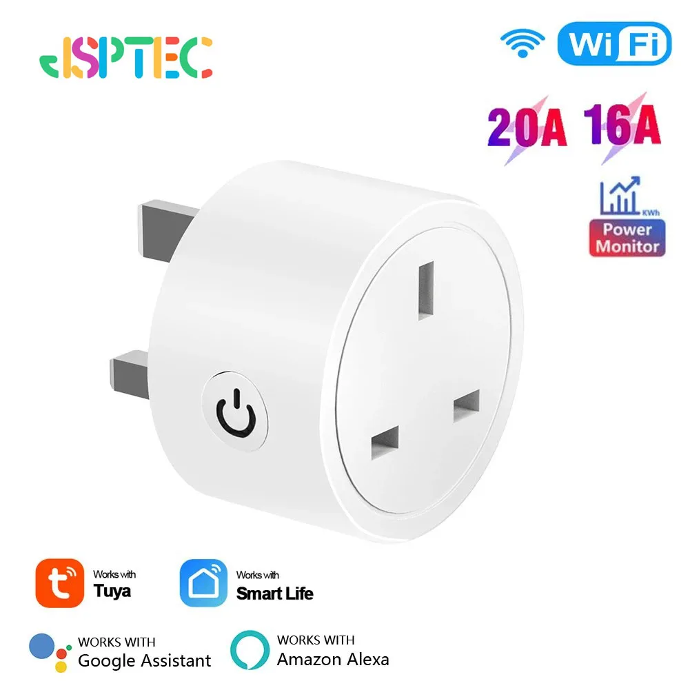 Tuya WiFi 16A UK Smart Plug Mini Smart Socket Remote Voice Control with Energy Monitor Timer Smart Home Google Home Alexa