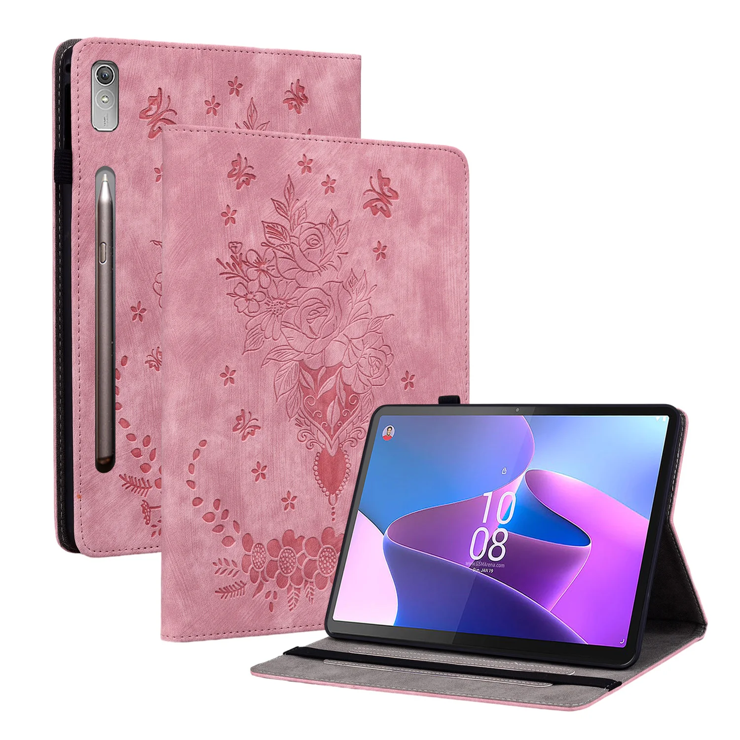 3D Rose Flower Case Solid Flip Case Shockproof Foldable Stand Tablet Cover For Lenovo Tab P12 12.7 TB-371FC 2023 Case