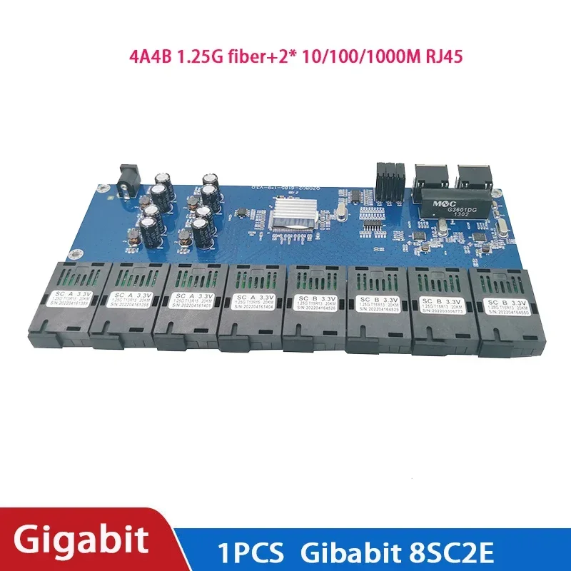 Gigabit switch Ethernet 8F2E Fiber Optical Media Converter 8 Port 1.25G SC 2 RJ45 10/100/1000M 8 SC PCBA board