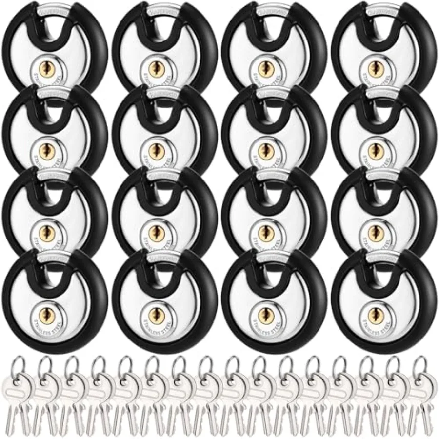 

16 Pack Padlocks Keyed Alike, Stainless Steel 2-3/4 Wide, 3/8 Shackle Disc Locks for Outdoor, Storage Units, Garages, Gym Locke